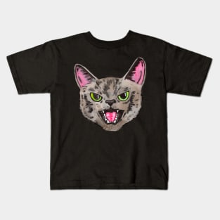 Angry watercolor cat with green eyes Kids T-Shirt